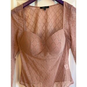 Blashe Dusty Diamond Patterned Sheer Bodysuit  Sz M